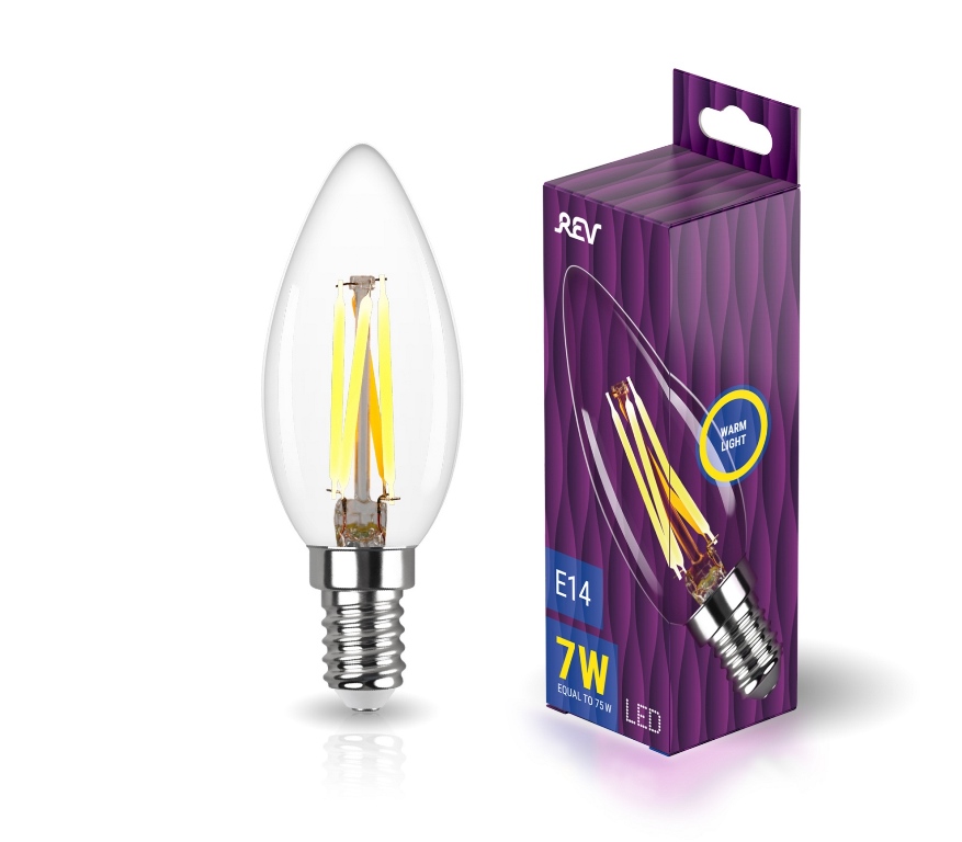 Лампа светодиодная 7 Вт E14 C37 2700К 695Лм прозрачная 220В свеча LED филаментная DECO Premium 32486 7 REV Лампа светодиодная 7 Вт E14 C37 2700К 695Лм прозрачная 220В свеча LED филаментная DECO Premium 32486 7 REV