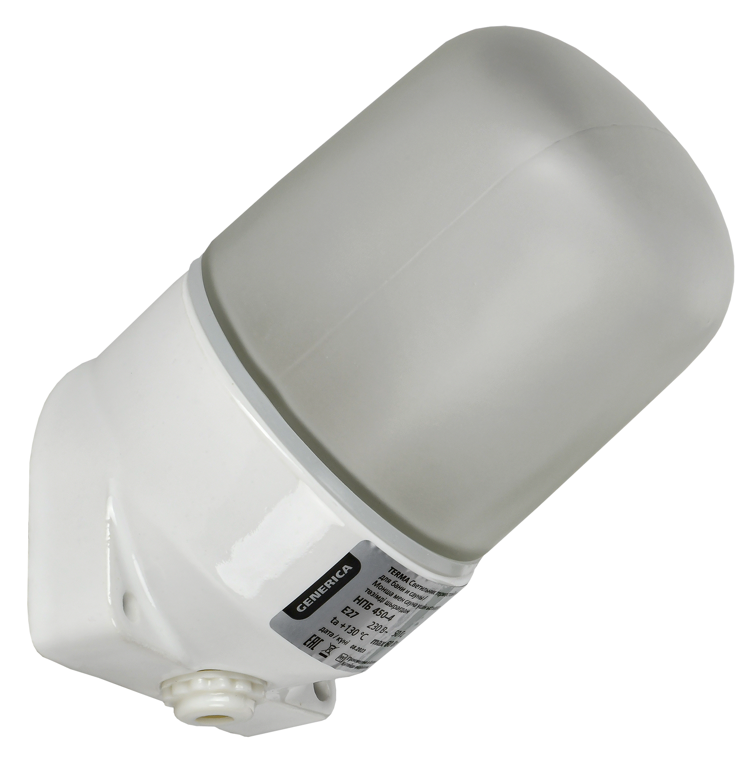 Светильник НПБ 1*Е27 60Вт стекло керамический корпус наклонный белый термостойкий для бани и сауны 230В IP54 TERMA TA-NPB0-4504-060-K01-G GENERICA