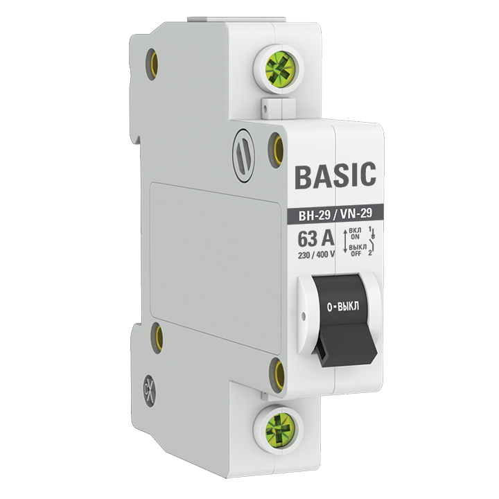Выключатель нагрузки ВН-29 1П 63А на DIN-рейку Basic (SL29-1-63-bas) EKF Выключатель нагрузки ВН-29 1П 63А на DIN-рейку Basic (SL29-1-63-bas) EKF