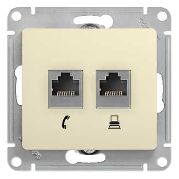 Изображение товара Розетка RJ45+RJ45 компьютерная GLOSSA скрытой установки кат. 5е механизм бежевый GSL000285KK Systeme Electric