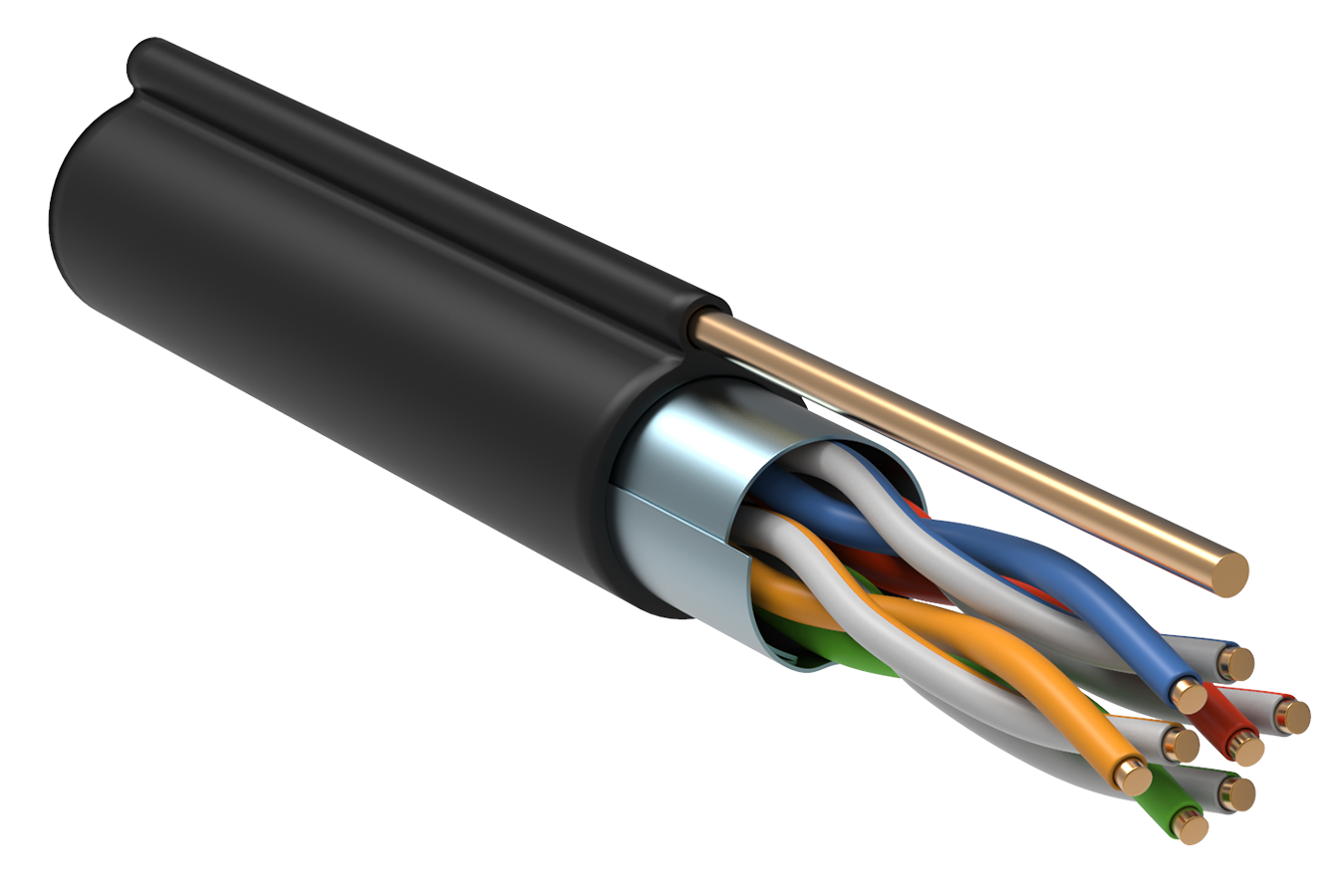 Витая пара экранированная F/UTP кат.5e 4x2x0,51 (24 AWG) LDPE Черная одножильная внешняя (трос) LC3-C5E04-359 ITK