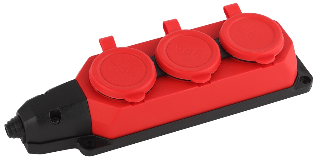 Колодка каучуковая с заземлением 3 гнезда красная 16A K-3e-RED-IP44 Б0044552 ЭРА Колодка каучуковая с заземлением 3 гнезда красная 16A K-3e-RED-IP44 Б0044552 ЭРА