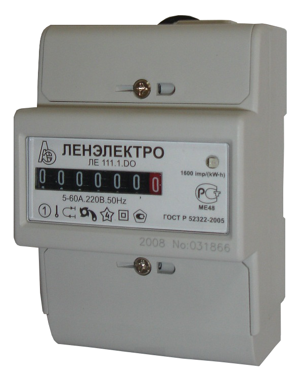 Счетчик электроэнергии однофазный однотарифный ЛЕ 111.1.D0.5-60А,220В DIN ОУ Ленэлектро Счетчик электроэнергии однофазный однотарифный ЛЕ 111.1.D0.5-60А,220В DIN ОУ Ленэлектро