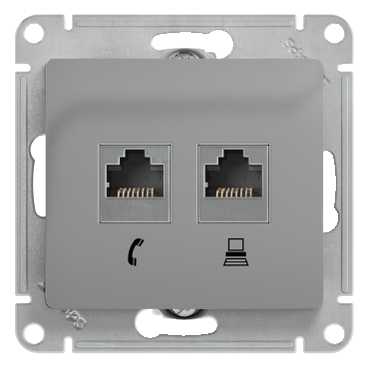 Изображение товара Розетка RJ45+RJ45 компьютерная GLOSSA скрытой установки кат. 5е механизм алюминий GSL000385KK Systeme Electric