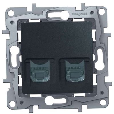Изображение товара Розетка RJ11+RJ45 телефонная+компьютерная Etika cat.5e UTP антрацит 672652 Legrand