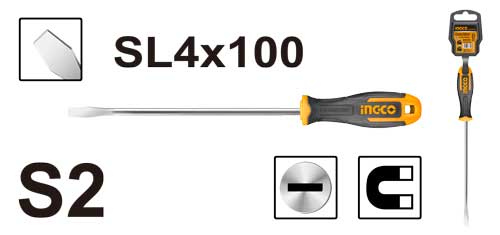 Изображение товара Отвертка шлицевая (плоская) SL 4.0*100 S2 INGCO INDUSTRIAL HS684100