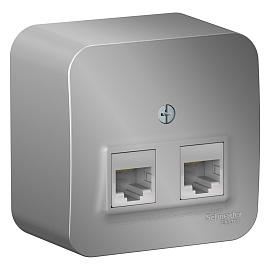 Розетка RJ45+RJ45 компьютерная BLANCA открытой установки кат.5e с изолирующей пластиной в сборе алюминий BLNIA045453 Schneider Electric