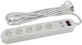 Фильтр сетевой базовая защита USF-5es-1.5m-USB-W с заземл. с выкл. 5 гнезд+2USB 15м ПВС 10А ЭРА