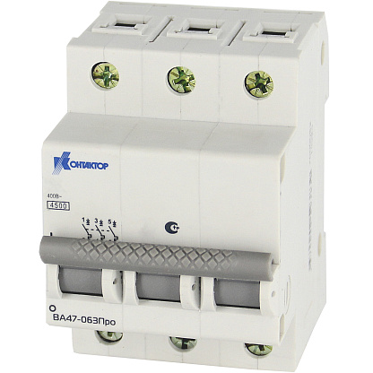 Изображение товара Выключатель автоматический 6А 3П Контактор ВА47-063Про C 4,5кА