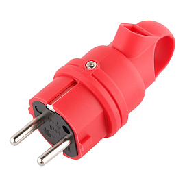 Вилка каучуковая с/з угловая, 90°с кольцом красная, 16А, IP44, 2Р+Е, 3680Вт, 27459 9 Duwi