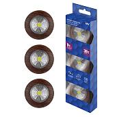 Фонарь светодиодный подсветка самоклеящийся Pushlight 3Pack дерево, COB 3 Вт, бат. 3xAAA, (комплект 3шт) 29102 2 REV