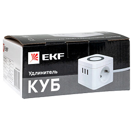 Удлинитель Куб 2 гнезда 2USB 2,4А+Type C + Ночник 1,3 метра 1мм2 UBA-CUB-2-TC EKF