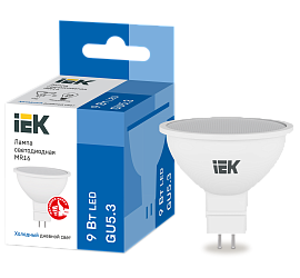 Лампа светодиодная 9 Вт GU5.3 MR16 6500К 810лм матовая 230В рефлектор LLE-MR16-9-230-65-GU5 IEK