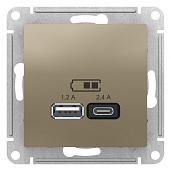 Розетка USB A+С Atlasdesign скрытой установки 5В/2,4А, 2х5В/1,2А механизм шампань ATN000539 Systeme Electric