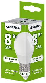 Лампа светодиодная G45 шар 8Вт 230В 4000К E27 GENERICA