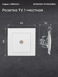 Розетка TV телевизионная Минск скрытой установки 75Ом 5-862МГц в сборе белый ERA00-027-10 EKF