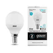 Лампа светодиодная 10 Вт E14 G45 4100K 730Лм LED Шарообразная Elementary 53120 GAUSS