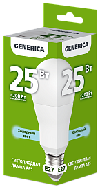 Лампа светодиодная A65 груша 25Вт 230В 6500К E27 GENERICA