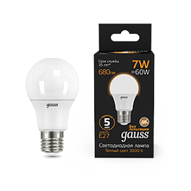 Лампа светодиодная 7 Вт E27 A60 3000K 680Лм LED Грушевидная 102502107 GAUSS