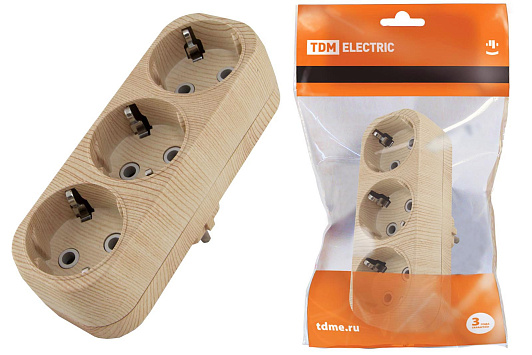 Изображение товара Блок 3 гнезда 2П+З плоский 16А 250В Эко TDM SQ1806-0076