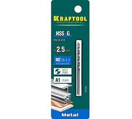 KRAFTOOL HSS-G 2.5 х57мм, Сверло по металлу HSS-G, сталь М2(S6-5-2), 29651-2.5