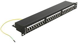 Патч-панель 19", 1U, 24 порта RJ-45, 5e, экранированная, KRONE/110 Dual IDC, черная LY-PP5-30 (PPF55-05) 5bites