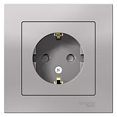 Изображение товара Розетка Atlasdesign со шторками и заземлением 16А алюминий