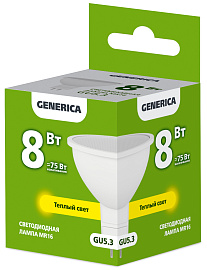 Лампа светодиодная MR16 софит 8Вт 230В 3000К GU5.3 GENERICA