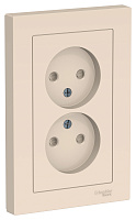Изображение товара Розетка двойная Atlasdesign скрытой установки без заземления со шторками 16А в сборе бежевый ATN000222 Systeme Electric