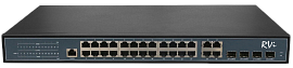 Коммутатор управляемый PoE 24 порта 10/100/1000 Мб/с, 4хSFP, 370 Вт RVi-1NSM24G-4C