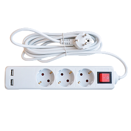 ASD Удлинитель 3GSU-3-SMART 3 места c выкл. 2-х USB 10А с з/к 3м 8533 IN HOME (4690612010724)