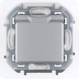 Розетка одинарная INSPIRIA скрытой установки IP44 с заземлением со шторками 16А с крышкой 250В алюминий 673742 Legrand