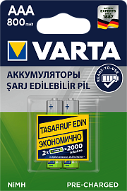 Элемент питания Аккум. R03 (ААА) Ni-MH 800mAh LongLife Ready2Use предзаряженный бл/2 (56703 101 412) 56703101412 VARTA