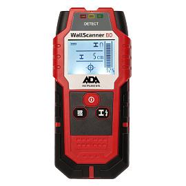 Детектор металла и проводки WALL SCANNER 80 (дер- 20мм; проводка- 50мм; цв.мет- 60мм; чер.мет- 80мм) ADA A00466