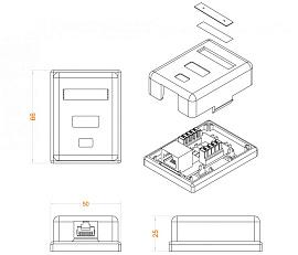 Hyperline SB1-1-8P8C-C5e-WH Розетка компьютерная RJ-45(8P8C), категория 5e, один., внеш, Dual  IDC