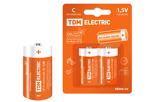 Изображение товара Батарейка (элемент питания) LR14 C Alkaline 1,5V BP-2 SQ1702-0011 TDM