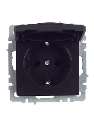 Изображение товара Розетка 1-местная с заземлением с защитными шторками и крышкой 16А IP44 РСбш10-3-44-БрЧ черный BR-R16-16-44-K02 BRITE IEK Изображение товара Розетка 1-местная с заземлением с защитными шторками и крышкой 16А IP44 РСбш10-3-44-БрЧ черный BR-R16-16-44-K02 BRITE IEK
