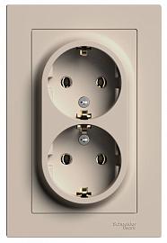 Розетка двойная с заземлением, 16А, в сборе, ПЕСОЧНЫЙ ATLASDESIGN ATN001224 Systeme Electric