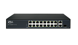 Коммутатор неуправляемый PoE 16 портов 10/100 Мб/с, 2хRJ45, 300 Вт RVi-1NS16F-1T-1C
