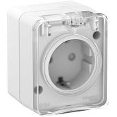 Розетка AtlasDesign Profi54 открытой установки Schuko 2P+E с заземлением со шторками с крышкой 16А 250B белый IP54 ATN540145 Systeme Electric
