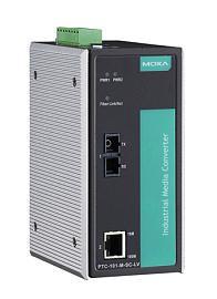 Медиаконвертер Ethernet 10/100BaseT(X) в 100BaseFX (одномодовое оптоволокно, разъемы SC) в металлическом корпусе, питание 24/48 В пост PTC-101-S-SC-LV MOXA
