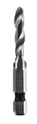 Изображение товара Метчик М6 шаг 1.0, длина 57 мм, хвостовик HEX 1/4" ПРАКТИКА 774-993