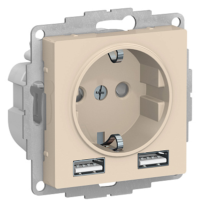Изображение товара Розетка AtlasDesign 16А с USB, скрытая установка, бежевый, Systeme Electric