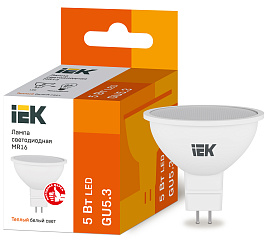 Лампа светодиодная 5 Вт GU5.3 MR16 3000К 450Лм матовая 230В рефлекторная ECO LLE-MR16-5-230-30-GU5 IEK