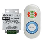 Контроллер ULC-R22-DIM White для управления яркостью одноцветных светодиодных источников света с пультом с ДУ, белый. Упаковка — блистер. 05947 Uniel