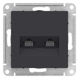 Розетка двойная Atlasdesign скрытой установки компьютерная RJ45+RJ45 cat. 5E механизм карбон ATN001085 Systeme Electric