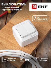 Выключатель двухклавишный 10А Владивосток IP54 белый EQR16-023-30-54 EKF PROxima