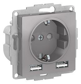 Розетка Atlasdesign скрытой установки 16А с 2 USB A+A, 5В/2,4А, 2х5В/1,2А механизм алюминий ATN000330 Systeme Electric