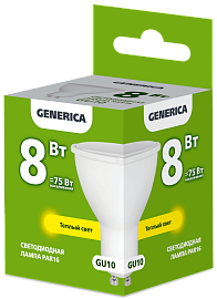Лампа светодиодная PAR16 софит 8Вт 230В 3000К GU10 GENERICA
