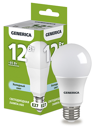 Изображение товара Лампа светодиодная A60 груша 12Вт 230В 6500К E27 GENERICA